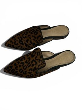 Schutz Tracy Leopard Animal Print Mule Genuine Calf Hair Size 6 Leather Soles
